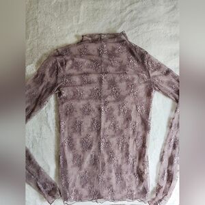 Free People Mauve Sheer Floral Lace Long Sleeve Top
